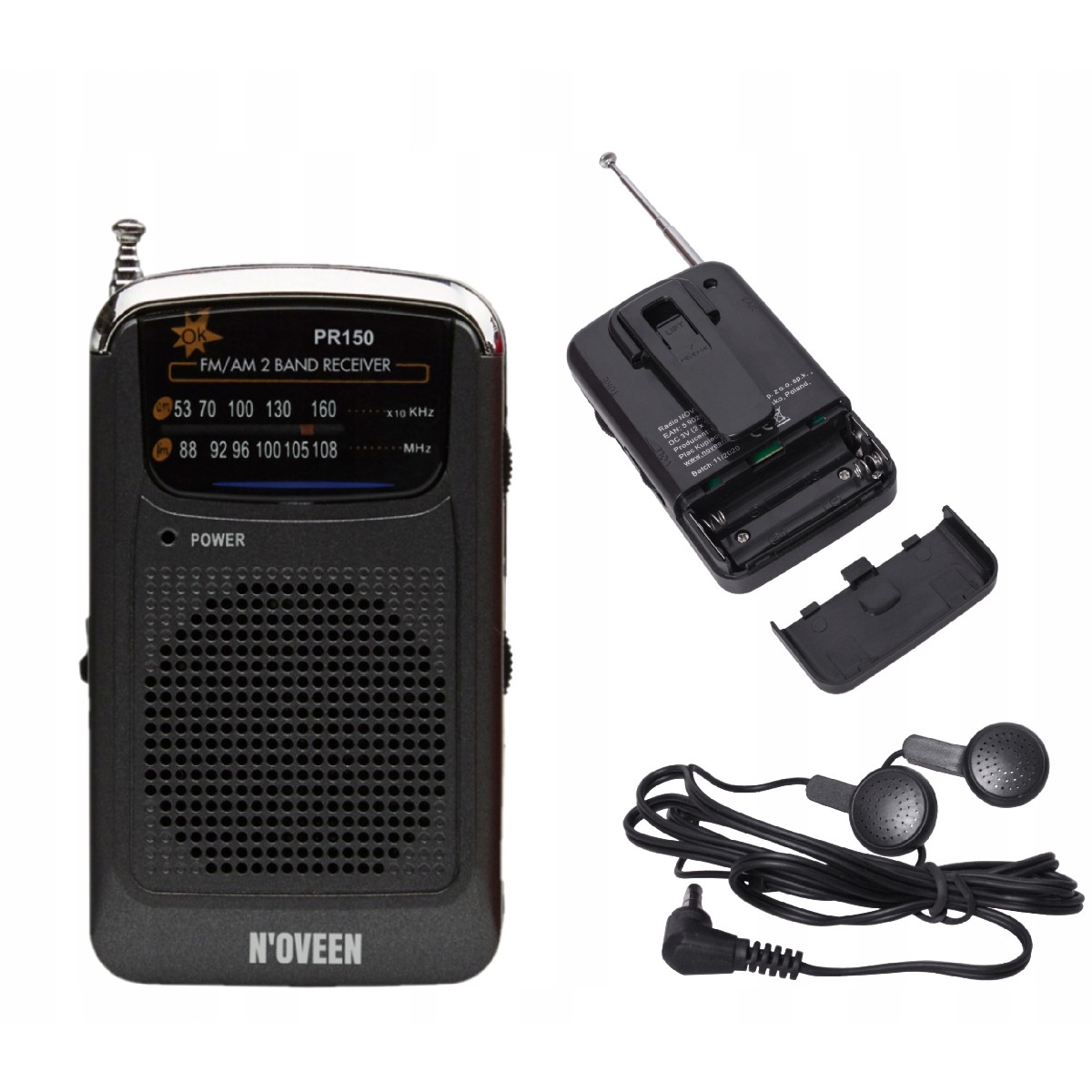 Portable FM Radio N'oveen PR150 AM/FM Battery Supply 2 x 1.5V AAA Black with Hands Free 3.5mm - Image 4