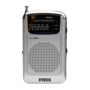 Portable FM Radio N'oveen PR151 AM/FM Battery Supply 2 x 1.5V AAA Silver with Hands Free 3.5mm