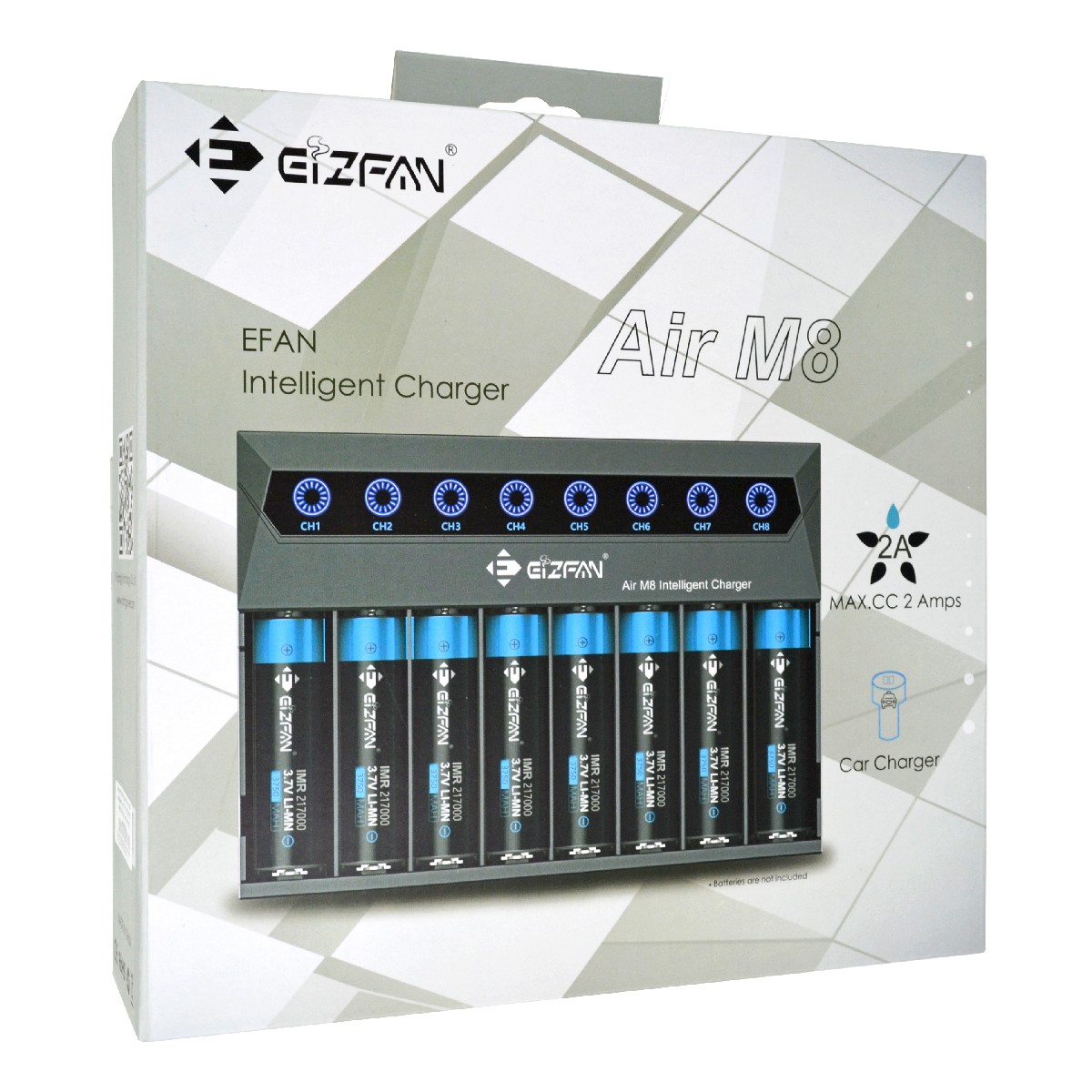 EiZfan Air M8 Intelligent Li-ion Battery Charger 3.7V 21700 20700 18650 8 Position and Car Charger - Image 2