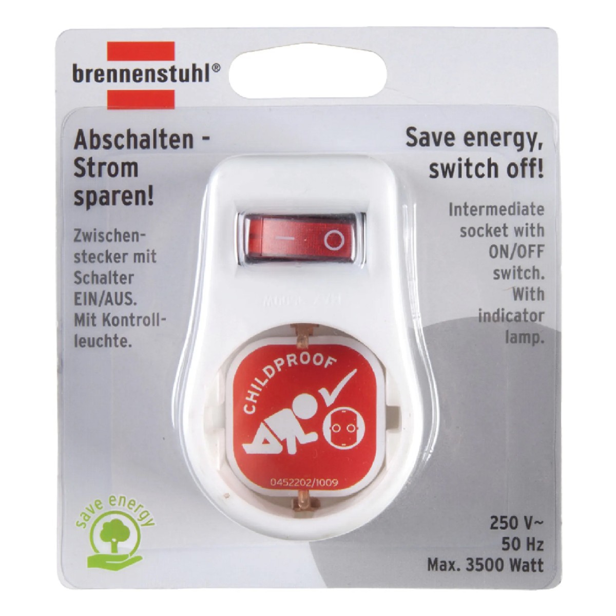 Suko Brennenstuhl Socket Adapter with 1 Input Door and On / Off Switch (250V / 3500W) IP20 with Child Protection - Image 2