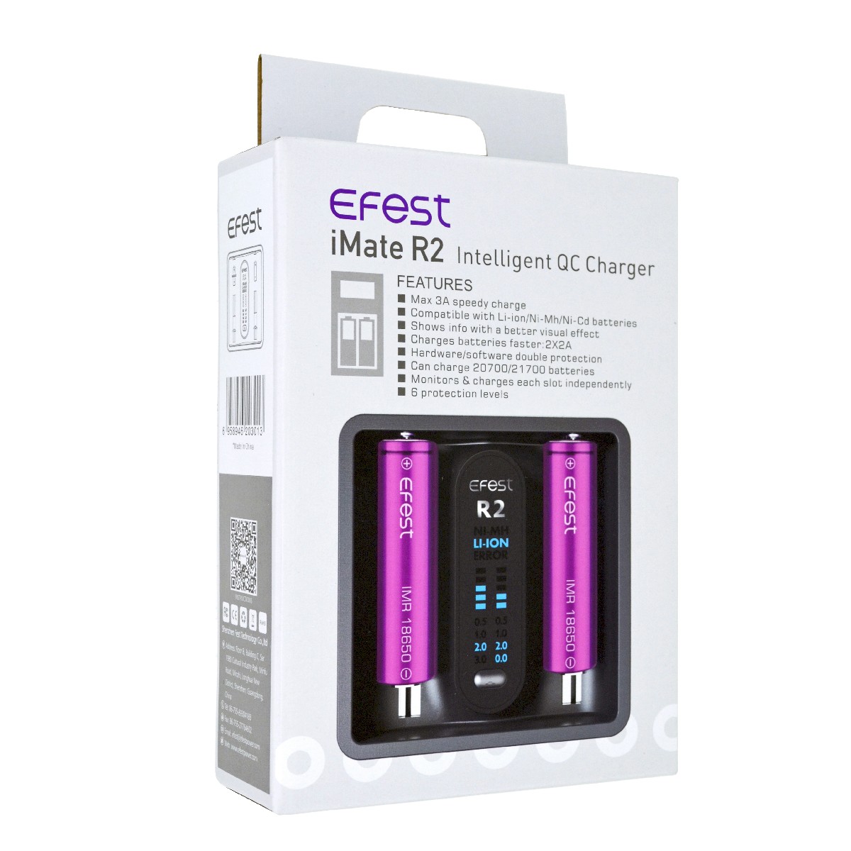 Efest iMate R2 3A Battery Charger with 2 Positions LED Display Compatible with Batteries 18650/20700/21700 - Image 2