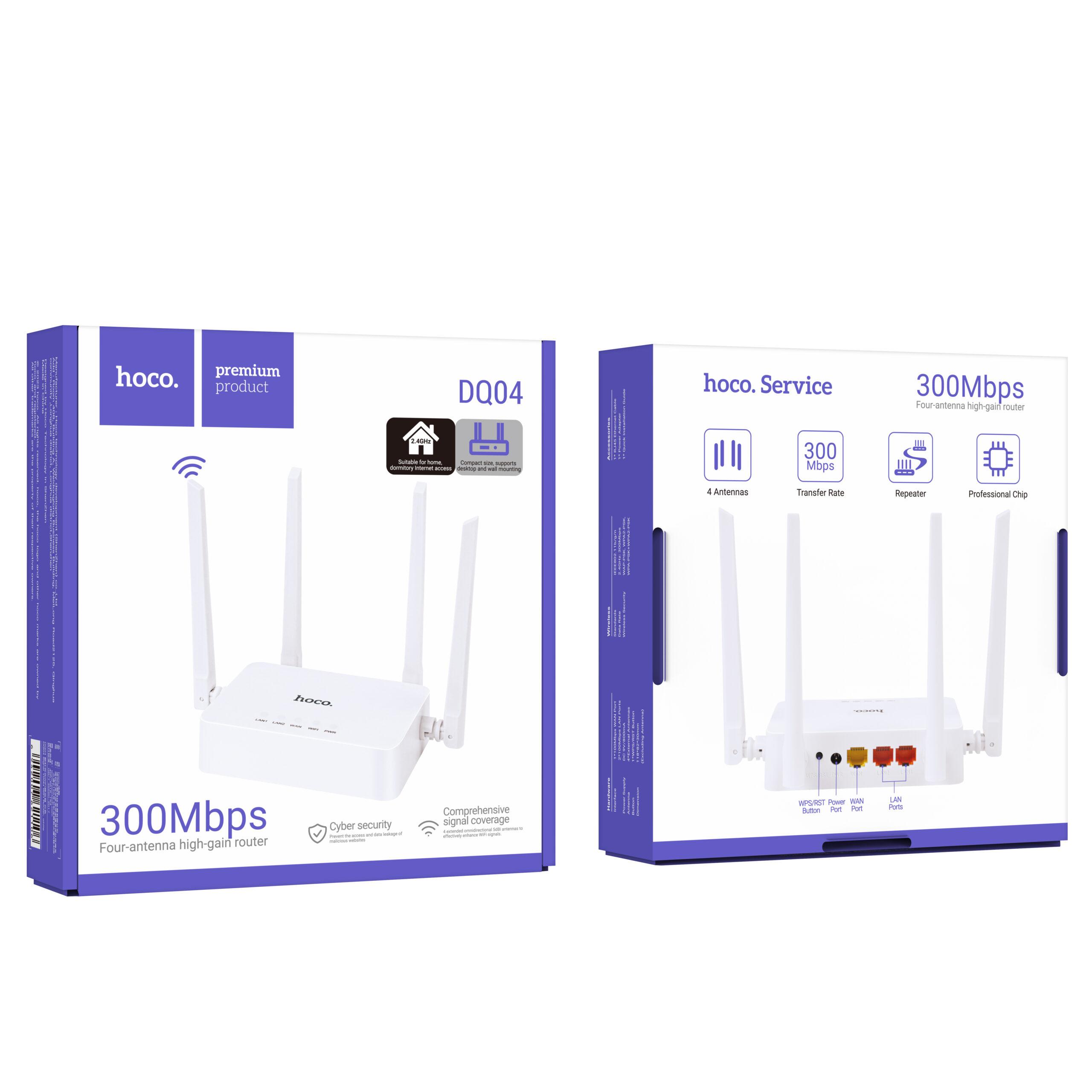 WiFi Router Hoco DQ04 300Mbps 4x5dBi 2.4GHz White - Image 2