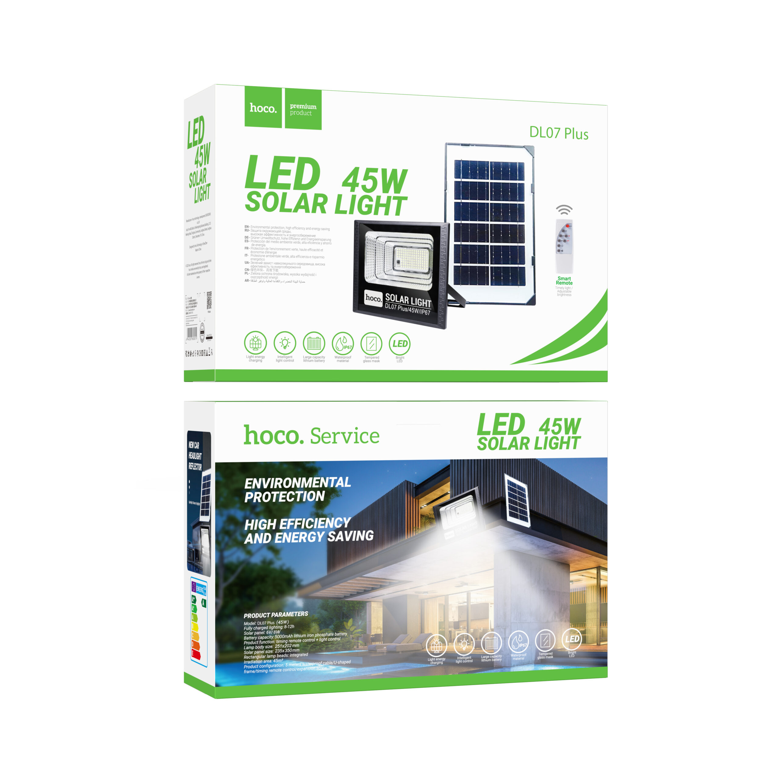 Hoco DL07 Plus Outdoor Solar Energy Garden Light 45W 2000mAh Remote Control Black - Image 2