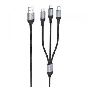 USB-A to Lightning / microUSB / USB-C Charging Cable Hoco X102 3in1, 18W, 2A, 1m, Black