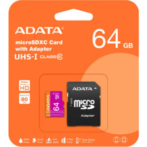 microSDXC Memory Card Adata with Adapter, 64Gb, Class 10 / UHS-1 U1 AUSDX64GUICL10-RA1