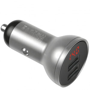 Car Charger Baseus Digital Display, 24W, 2.4A, 2 x USB-A, Silver CCBX-0S