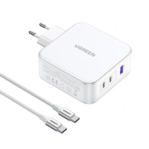 Wall Charger Ugreen CD289, 140W, 5A, 1 x USB-A - 2 x USB-C, with USB-C Cable, White