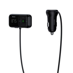 Bluetooth FM Transmitter and Car Charger Baseus T-Typed, 2 x USB-A, Black CCMT000201