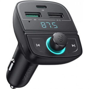 Bluetooth FM Transmitter and Car Charger UGREEN CD229, 2 x USB-A - 1 x USB-C - 1 x microSD, Black