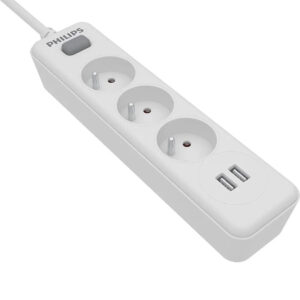 Power Strip Philips SPN3032WA/19 with 3 Inlet Sockets On / Off Switch and 2 USB Ports 2m Cable White