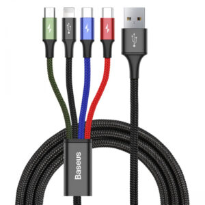 USB-A to Lightning / microUSB / USB-C Charging Cable Baseus Rapid 4in1, 20W, 3.5A, 1.2m, Black