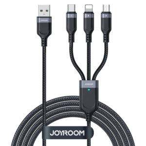 USB-A to Lightning / microUSB / USB-C Charging Cable Joyroom S-A18 3in1, 18W, 3.5A, 1.2m, Black