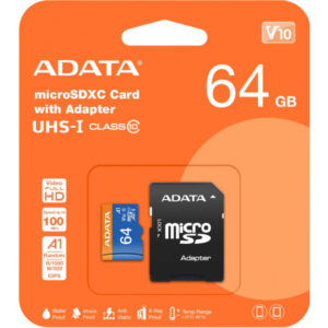 microSDXC Memory Card Adata with Adapter, 64Gb, Class 10 / UHS-1 U1 AUSDX64GUICL10A1-RA1