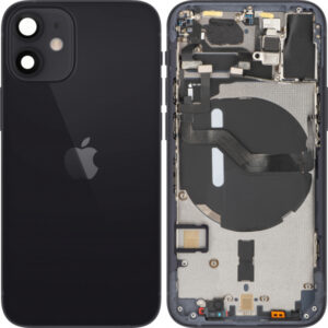 Battery Cover with Middle Frame for Apple iPhone 12 mini, Black, Pulled (Grade A)