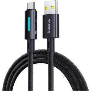 USB-A to USB-C Cable Baseus Lit Button Control, 100W, 5A, 1m, Black