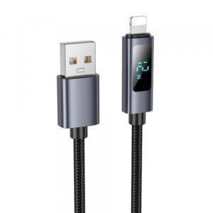 USB-A to Lightning Cable Hoco Display X112, 18W, 2A, 1m, Black
