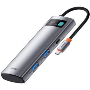 USB-C Hub Baseus Metal Gleam, 2 x USB-A 3.0 - 2 x USB-C - 1 x HDMI - 1 x SD - 1 x microSD, Grey WKWG020113