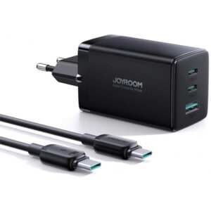 Wall Charger Joyroom TCG01, 65W, 3.25A, 1 x USB-A - 2 x USB-C, with USB-C Cable, Black