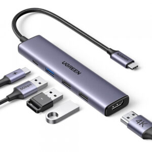 USB-C Hub UGREEN CM478, 1 x USB-A 3.0 - 2 x USB-A - 1 x USB-C - 1 x HDMI, Grey