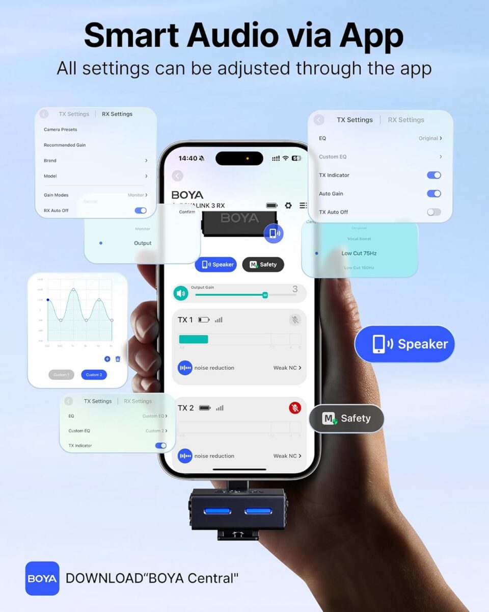 BOYALINK 3 - Type-C & 3.5mm AI-Powered Button Wireless Microphone 2 TX + 1 RX + charging Case - Image 8