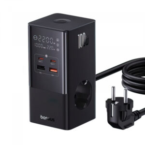 Desktop Charger Baseus PowerCombo Tower, 100W, 5A, 2 x Schuko - 2 x USB-A - 2 x USB-C, Black E00023609113-00
