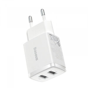 Wall Charger Baseus Compact, 10.5W, 2.1A, 2 x USB-A, White CCXJ010202
