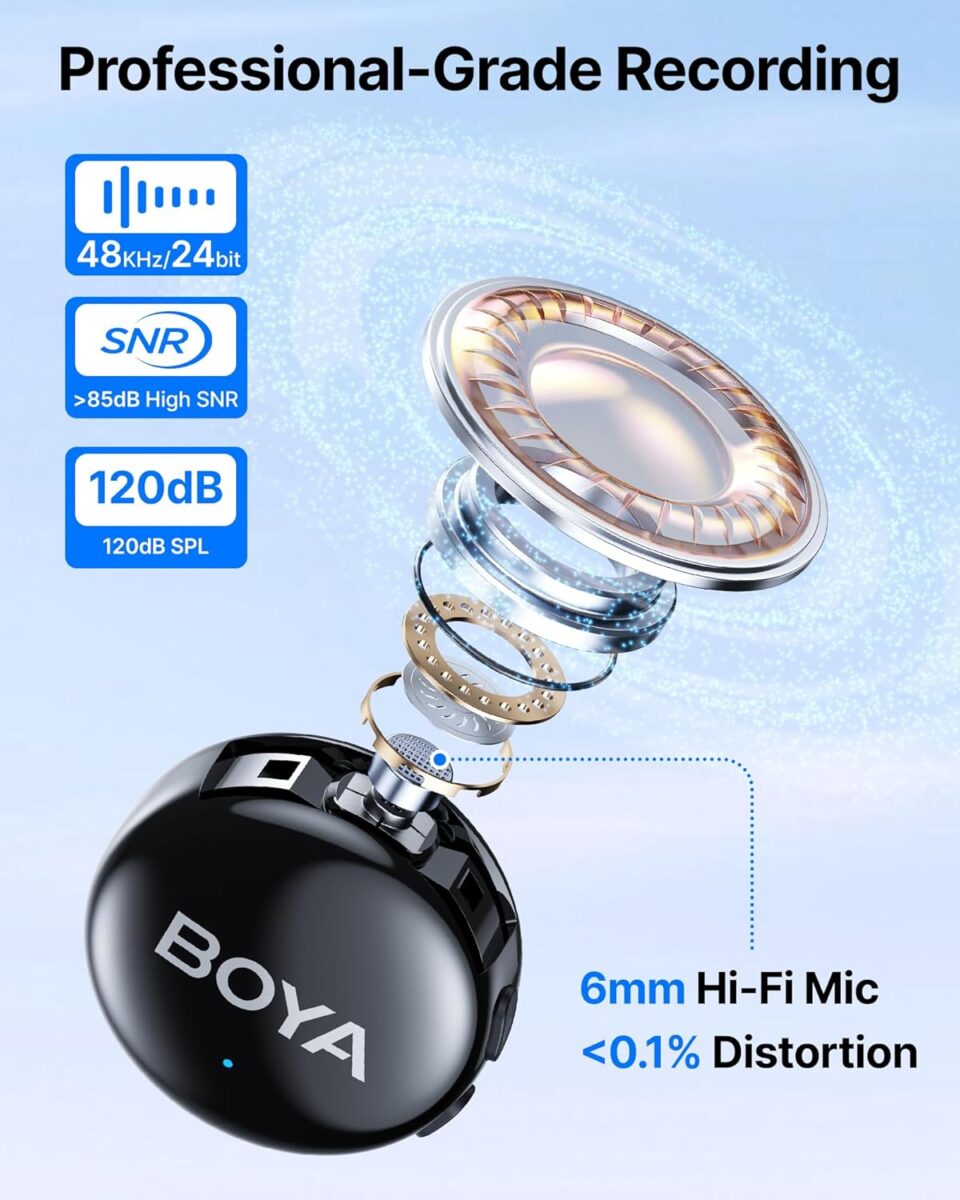 BOYALINK 3 - Type-C, Lightning & 3.5mm AI-Powered Button Wireless Microphone 2 TX + 1 RX + cha. Case - Image 8