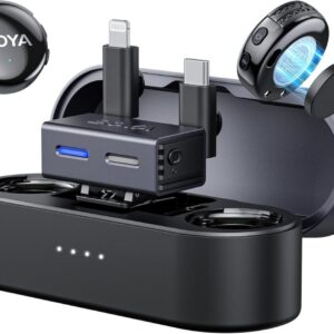 BOYALINK 3 - Type-C, Lightning & 3.5mm AI-Powered Button Wireless Microphone 2 TX + 1 RX + cha. Case