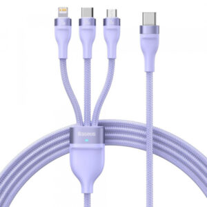 USB-A to Lightning / microUSB / USB-C Charging Cable Baseus Flash Series II 3in1, 100W, 5A, 1.2m, Purple CASS030005