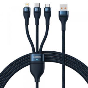 USB-A to Lightning / microUSB / USB-C Charging Cable Baseus Flash Series II 3in1, 66W, 6A, 1.2m, Blue CASS040003