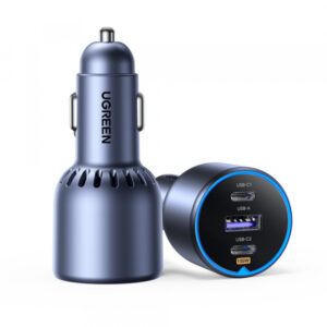 Car Charger UGREEN EC705, 130W, 5A, 1 x USB-A - 2 x USB-C, with USB-C Cable, Grey