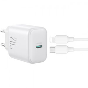 Wall Charger Joyroom JR-TCF20, 20W, 3A, 1 x USB-C, with Lightning Cable, White
