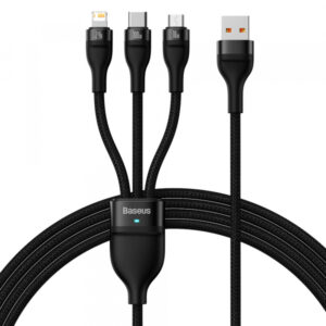 USB-A to Lightning / microUSB / USB-C Charging Cable Baseus Flash Series II 3in1, 100W, 5A, 1.2m, Black CASS030001